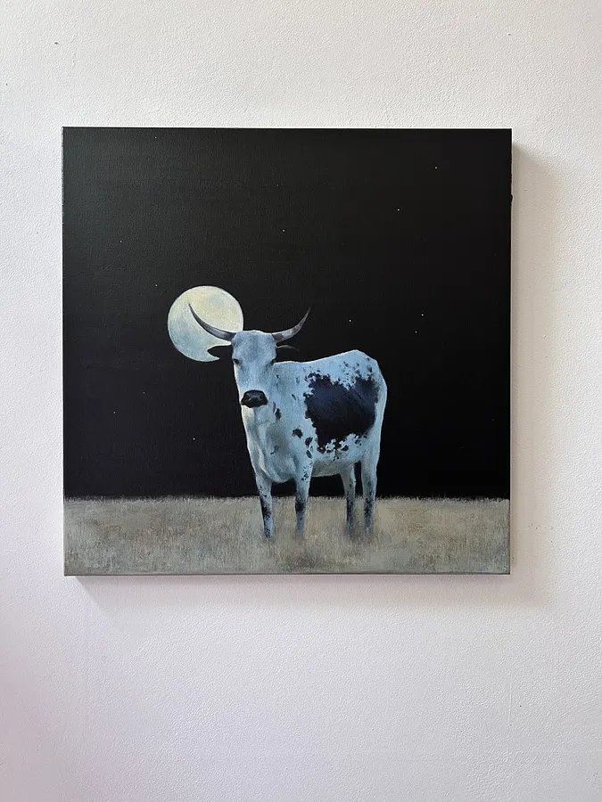 Зображення "Blue cow" від Milana Levadna, розмір: 40x40 cm, матеріали: Acrylic on canvas, медіум: Живопис, місто: Lviv