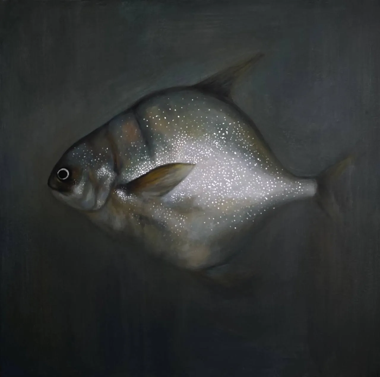 Зображення "Silver Fish" від Milana Levadna, розмір: 100x100 cm, матеріали: Acrylic on canvas, медіум: Живопис, місто: Kharkiv